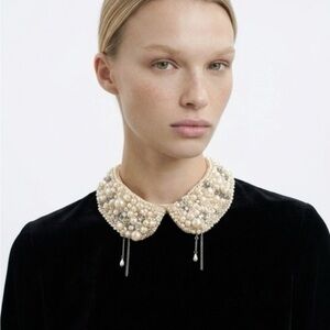 Pearl Embellished Detachable Collar Necklace - Cream